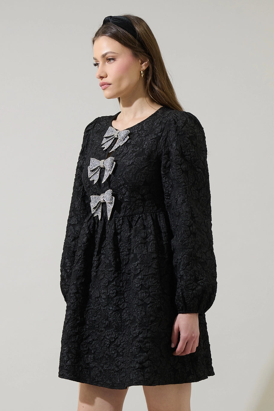 Arielle Jacquard Glow Bow Velvet Dress