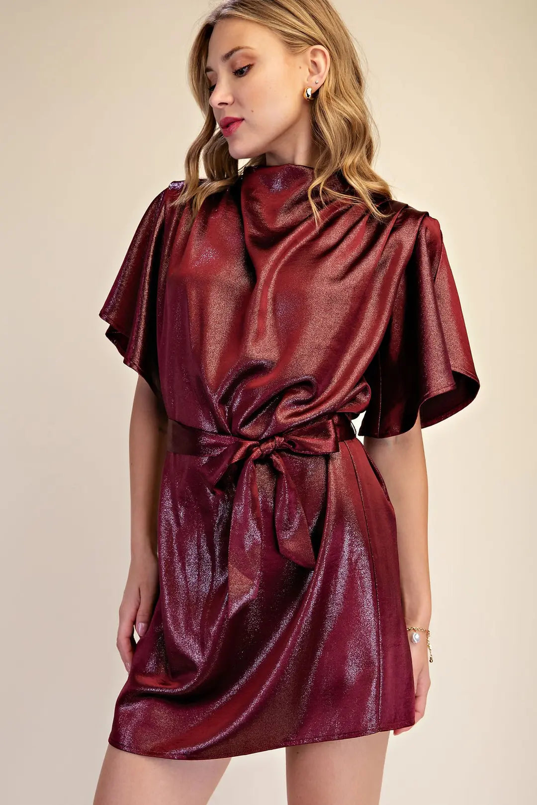 Cowl Neck Pleated Dress