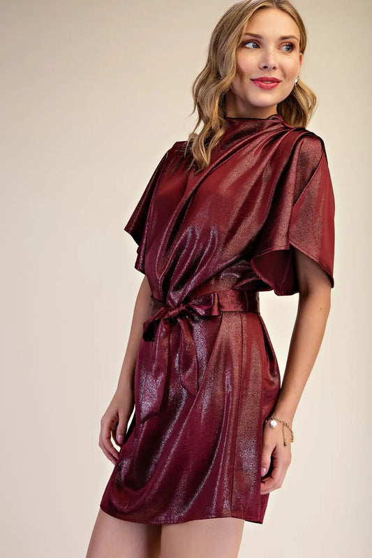 Cowl Neck Pleated Dress