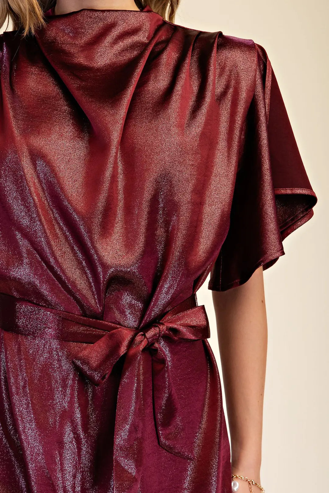 Cowl Neck Pleated Dress