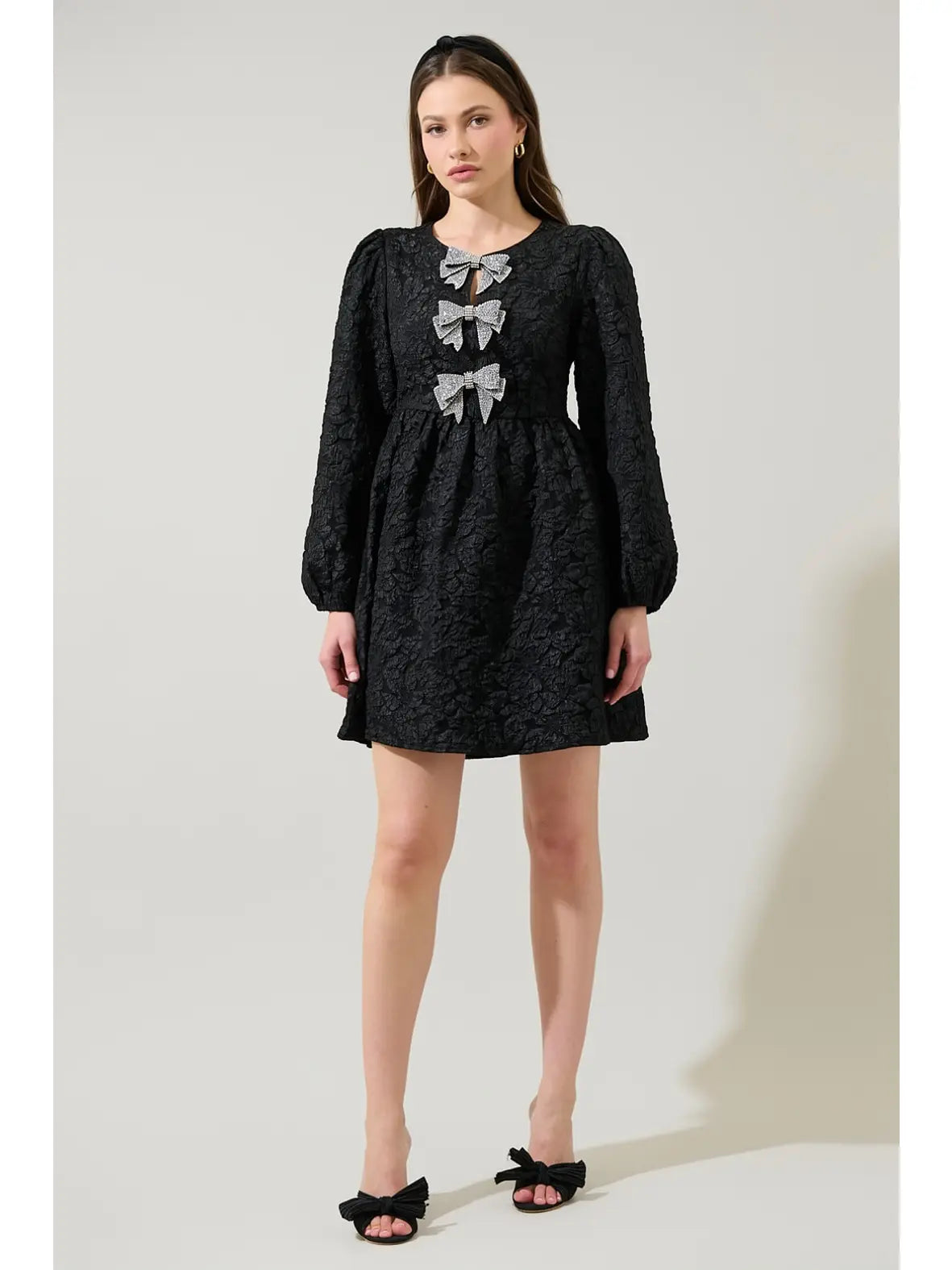 Arielle Jacquard Glow Bow Velvet Dress