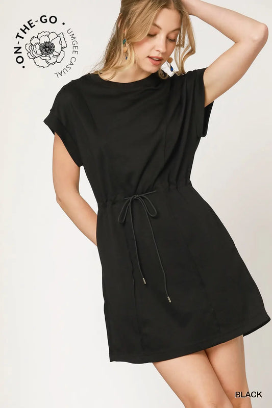 LUXEKNIT Black Pleated Mini Dress