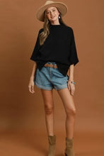 Mock Neck Dolman Sleeve Sweater Top in Black