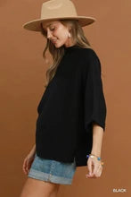 Mock Neck Dolman Sleeve Sweater Top in Black