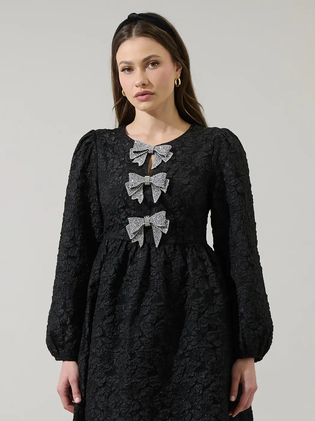 Arielle Jacquard Glow Bow Velvet Dress
