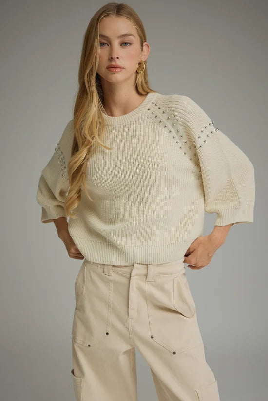 Cozy Days Crop Stud Detail Sweater