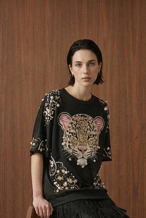 Embellished Leopard Top